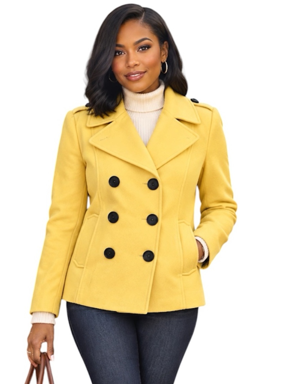 Old Navy Yellow Double-Breasted Women's Peacoat Size; Small